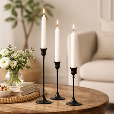 3pc Black Candlestick Holder Set Metal Taper Candle Stands with Candles Included