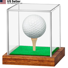Clear Acrylic Golf Ball Display Case with Wood Base Tee Holder Stand Cube Box