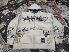Felpa con cappuccio vintage Ecko Unltd XL graffiti reversibile grezza e non tagliata EU 72