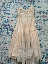Vintage 90s Betsey Johnson Tulle Silk Pleated Tea Length Midi Dress w/Sequins -M