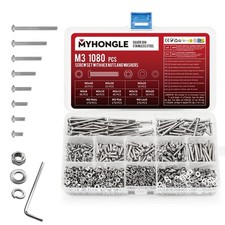 Nuts and Bolts Washers Hex Socket Pan Head Assortment Set Stainless 1080 Pcs M3