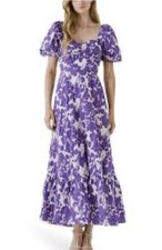 Free the Roses Women’s Purple Floral Maxi Dress Puff Sleeve Open Back Size Large