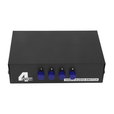 4 Port AV   Switcher 4 in 1 Aus Verbundstoff Video L/R Audio Selektor Box f7101