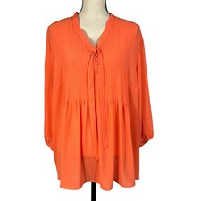 Lane Bryant 18/20 Top Crinkle Fabric 3/4 Sleeve Tie V-Neck Pleated Lightweight