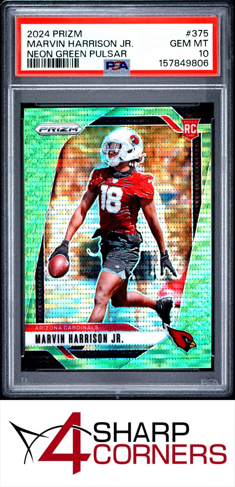2024 PANINI PRIZM NEON GREEN PULSAR #375 MARVIN HARRISON JR. RC PSA 10