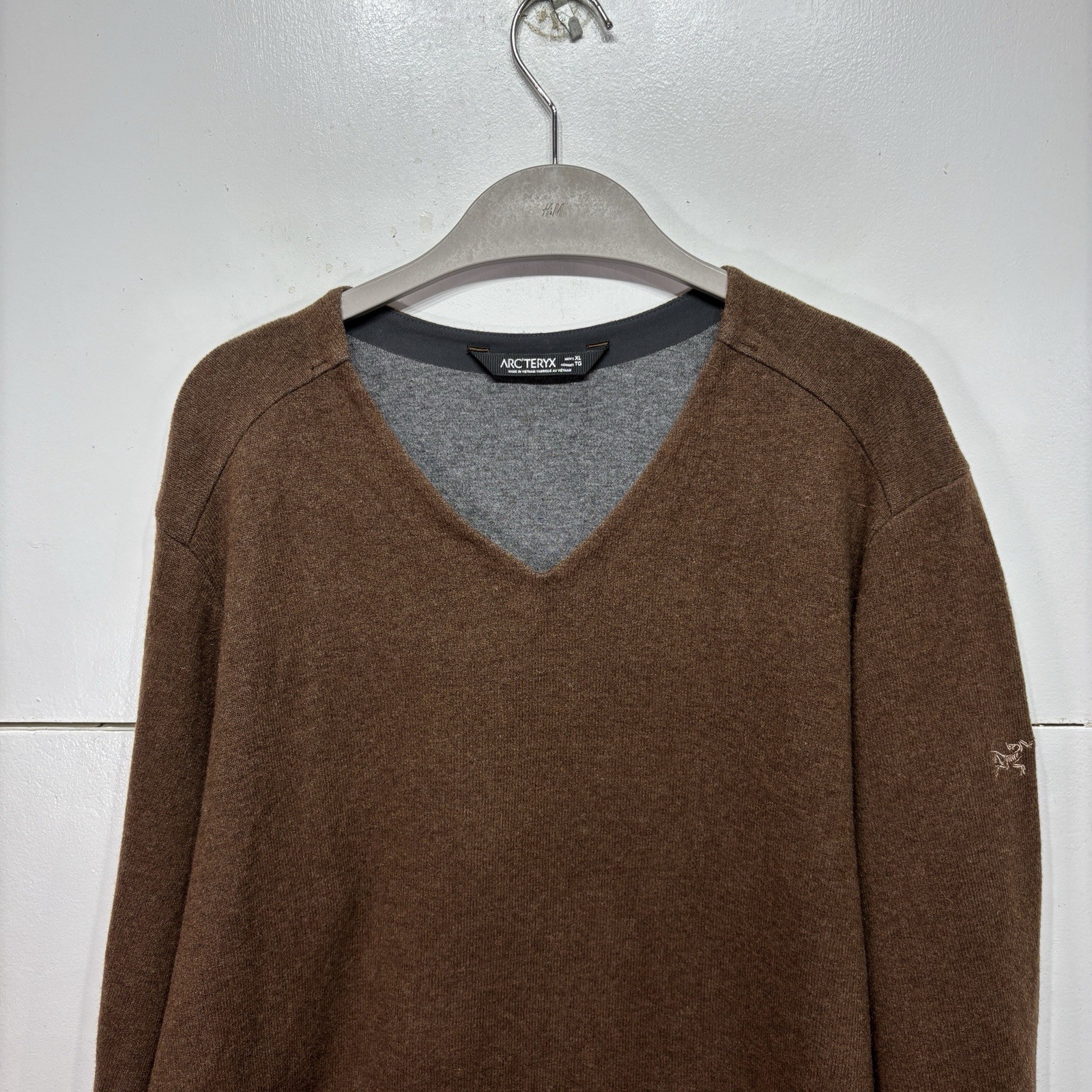 ARC'TERYX Maglione maglione Arc’teryx Donavan marrone scollo a V misto lana cotone pullover taglia XL