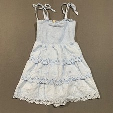 American Eagle Eyelet Mini Dress Womens Size M Blue Smocked Tiered Boho Summer