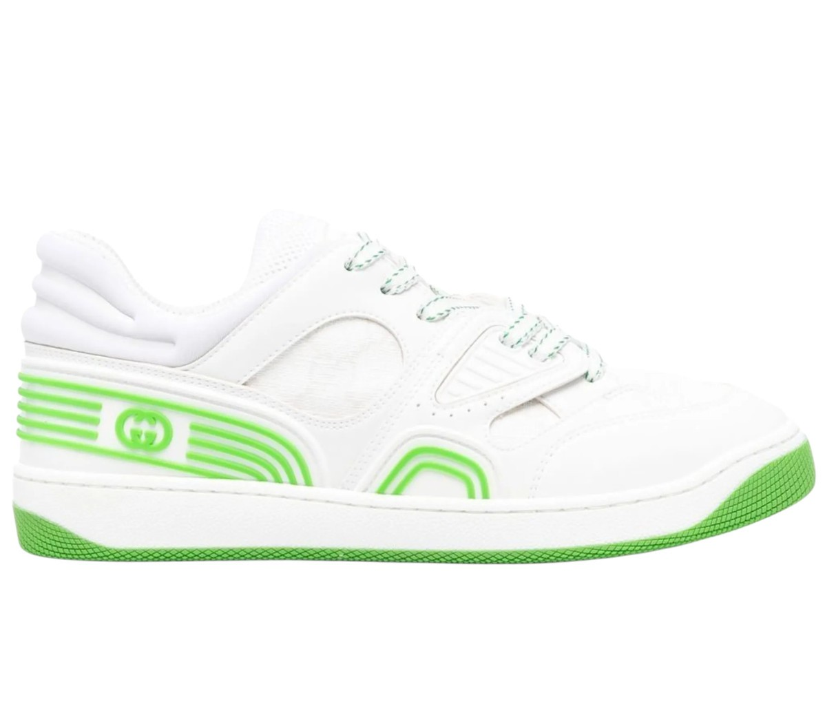 Authentic Men's Gucci Green White Demetra Basket Low Sneakers
