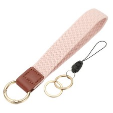 Keychain Wristlet, Cute Keychain Woven Wrist Lanyard, Light Pink