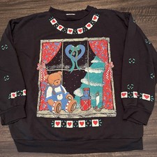 Vintage Ugly Xmas Christmas Sweatshirt Women L Nutcracker Bear Holiday Heart