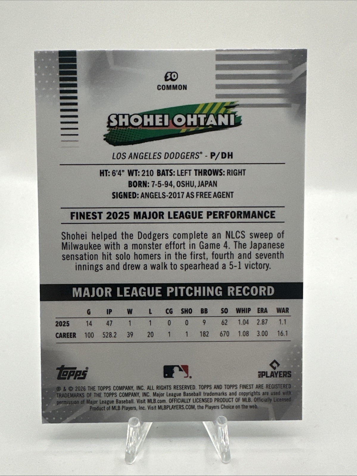 Shohei Ohtani 2026 Topps Finest Common DODGERS HOT MVP view 2