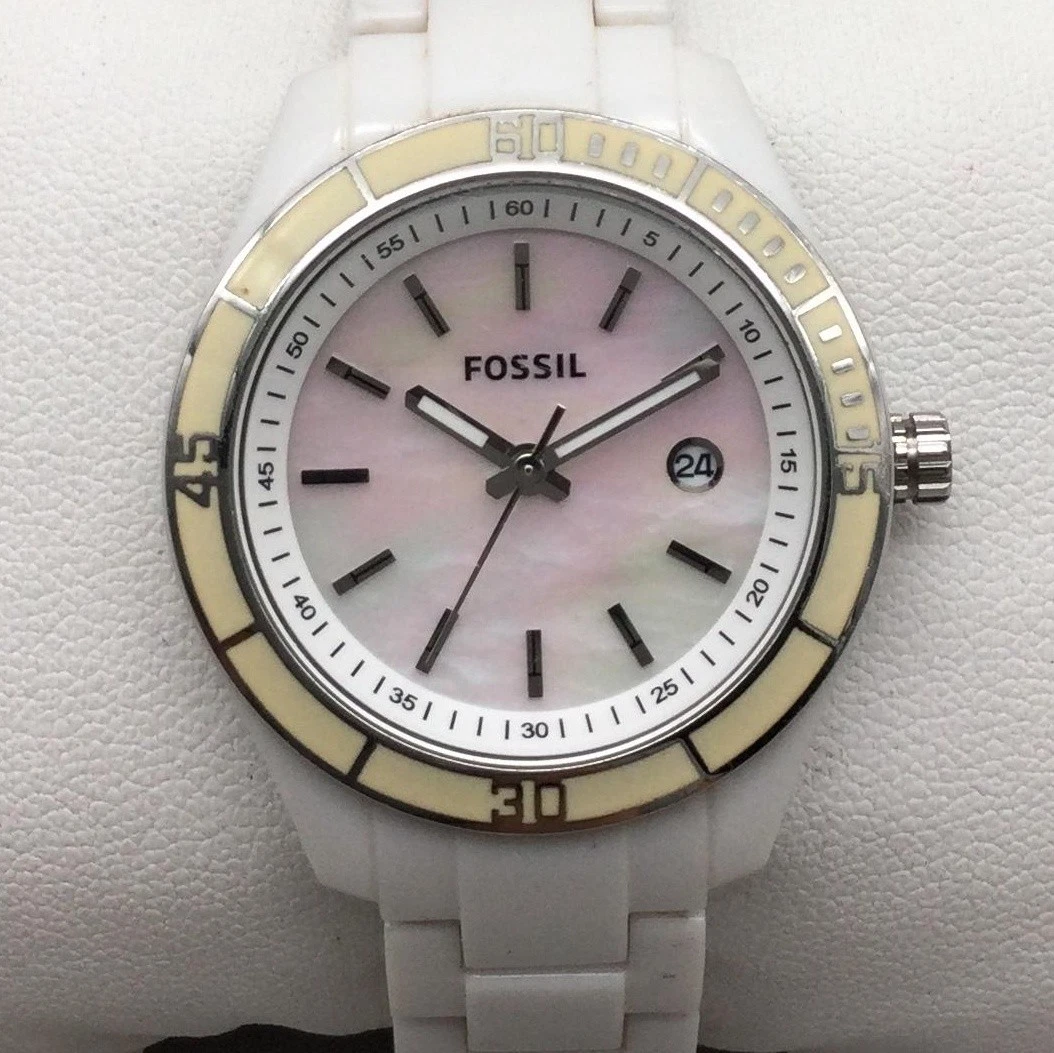 Fossil CE-1008 Ceramic Ladies Watch New Battery 40MM 6.75\