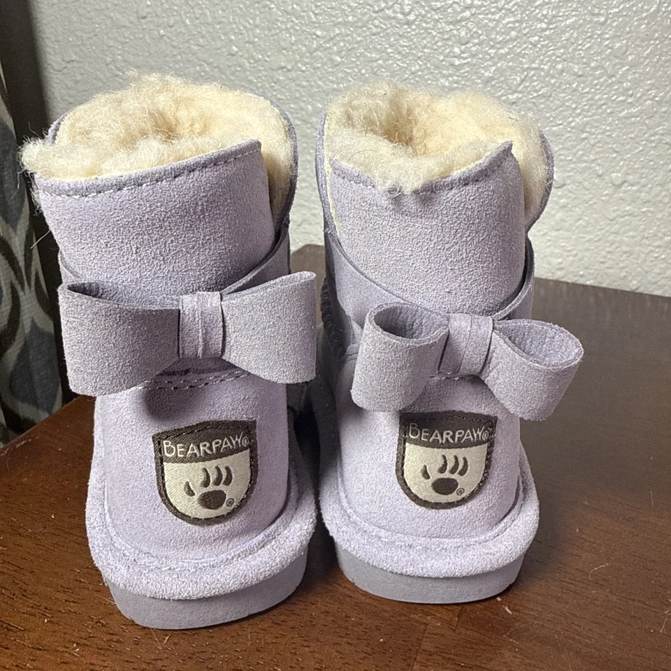 Bearpaw Niñas Angelina Shearling Botas Niño Pequeño Talla 7 Lavanda Púrpura Pull On Foto 2 de 4