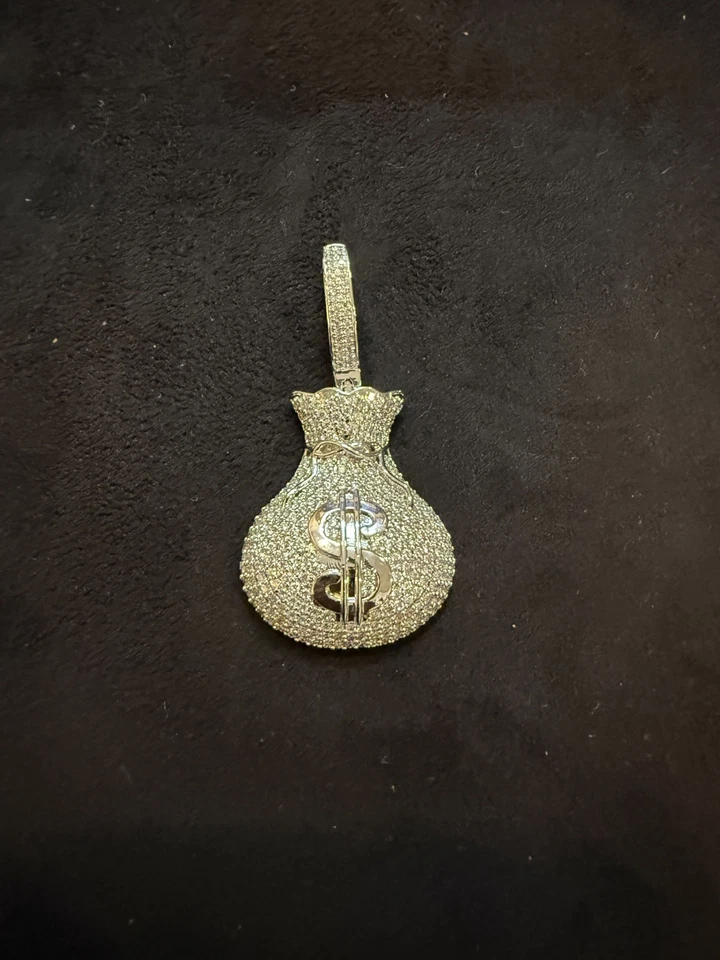 Colgante bolsa de dinero para hombre enchapado en oro blanco de 14 k de corte redondo de 3 quilates con diamantes creados en laboratorio Foto 4 de 4