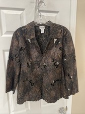 Chicos Women gorgeous black brown animal print Open Front Jacket Cardigan Sz 1