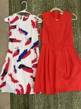 Gap Size 0 XS Sleeveless Fit & Flare Pleated Dress Red White Blue Paint Palette