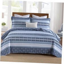 Quilts Queen Size,Blue White Snowflake Striped Queen 90"x98" 03-1 Blue/White