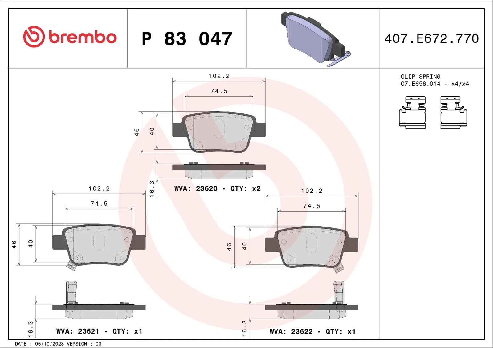 Plaquettes de frein BREMBO Prime P 83 047 pour train avant auto