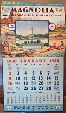 1938 MOBILOIL ADVERTISING CALENDAR MAGNOLIA  OIL AND GAS