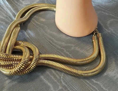 Vintage HSN Bellezza Signed Necklace Double Snake Chain Knotted Design 18k GP image 3