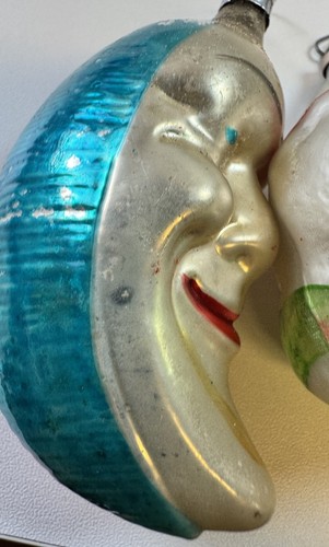 Lot 3 Antique Mercury Glass Ornaments Clown Moon Face Deco Poland Rare - Picture 5 of 11