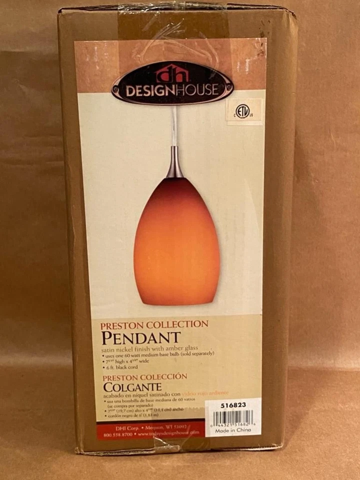 Design House 516823 Preston 1 Luz Arte Vidrio Colgante Ámbar Nuevo en Caja Abierta Foto 4 de 4