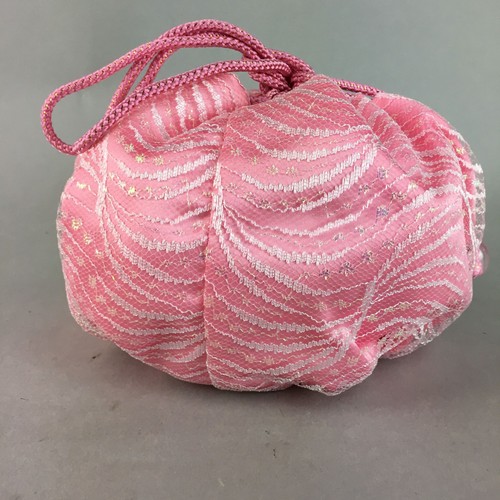 Japanese Cloth Drawstring Bag Vtg Fabric Kimono Pouch Pink Satin Lace KB16 - Picture 2 of 7