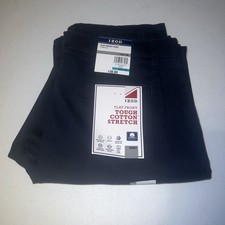 Izod Flat Front Stretch Tough Cotton Navy Pants 16 Husky NWT