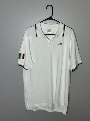 Vintage Giro d'Italia Mens Polo Cycling Shirt XL White Embroidered Italian Flag