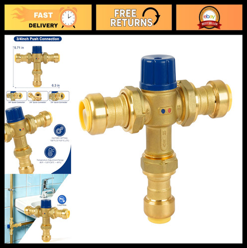 3/4 Inch Brass Thermostatic Mixing Valve, Push To Connect Brass Plumbing Fitting