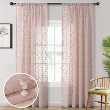 Pom Pom Pink Sheer Curtains for Bedroom Girls Room Dusty Rose Curtains 84 Inches
