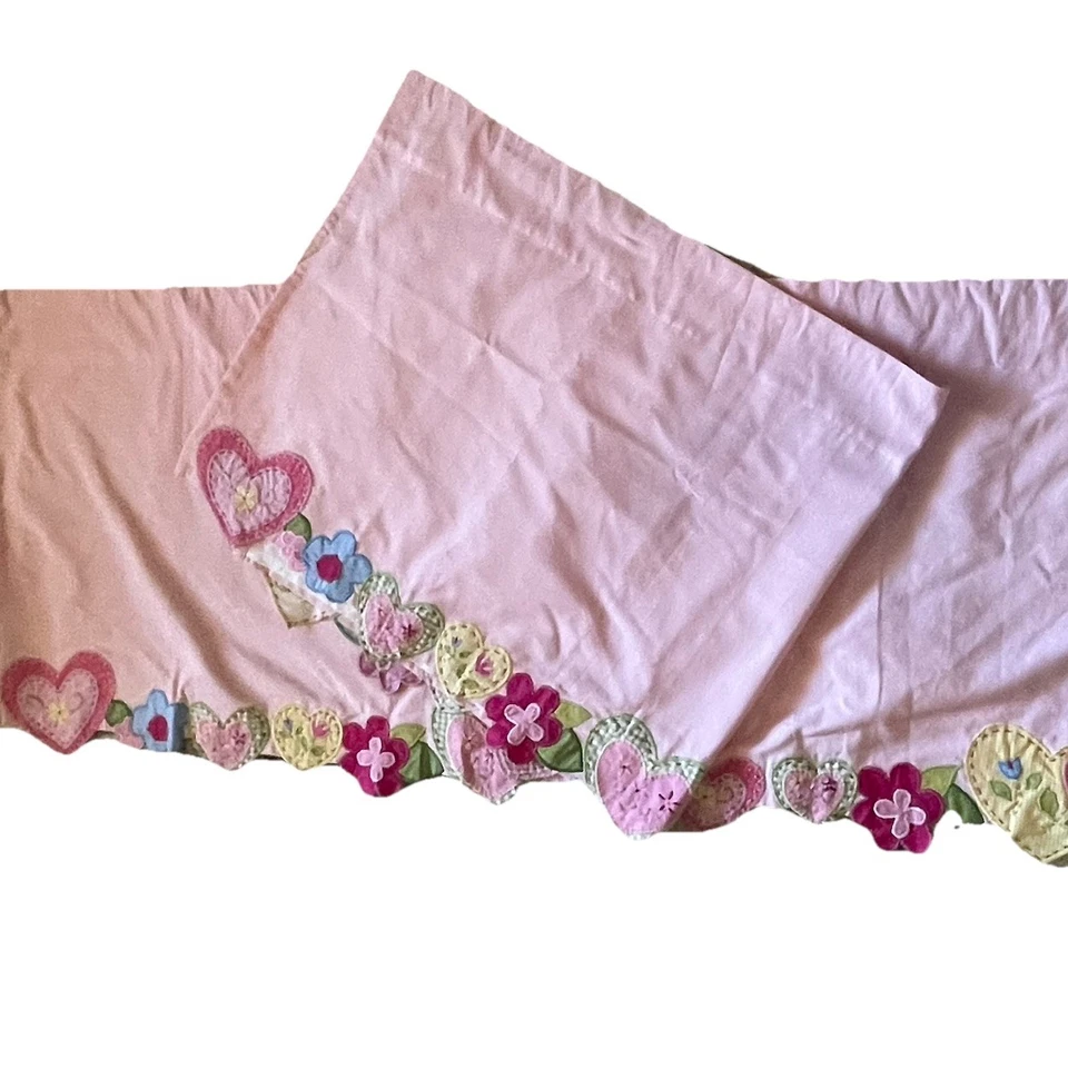 Lot Of 2 Pottery Barn Kid Pink Heart Quilted Valance Lined Cotton Floral 18x44” - Image 3 of 4