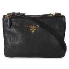 Prada Black Vitello Phenix Double Zip Crossbody Bag