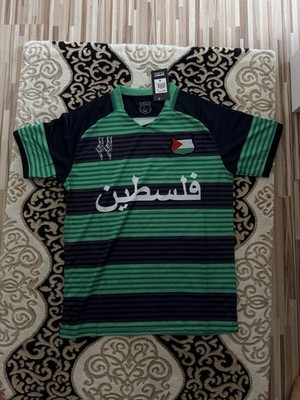 FC Palestine Trikot - Grün/Schwarz gestreift Arabische Schrift M