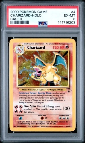 2000 POKEMON BASE SET 2 #4 CHARIZARD-HOLO PSA 6