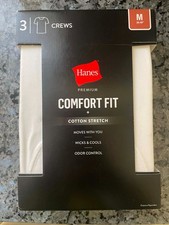 Men's Hanes Premium Comfort Fit  Cotton Stretch Crews 3 Pack White Medium
