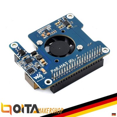 für RPI 5 WaveShare Power Over Ethernet PoE HAT(F) +Metall Heatsink Kühlerlüfter