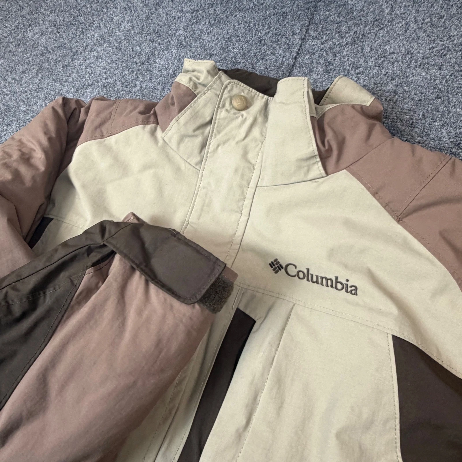 Columbia Mens Winter Jacket Brown Tan Colorblock Parka Coat Size Medium