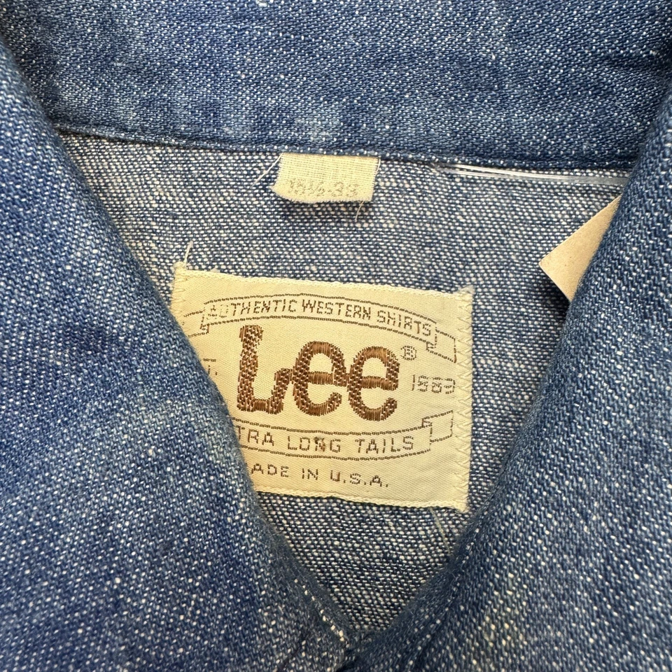 Vintage 70s LEE Denim Chainstitch Pearl Snap Men's Western Shirt Size 15 1/2 33 - Image 2 of 4