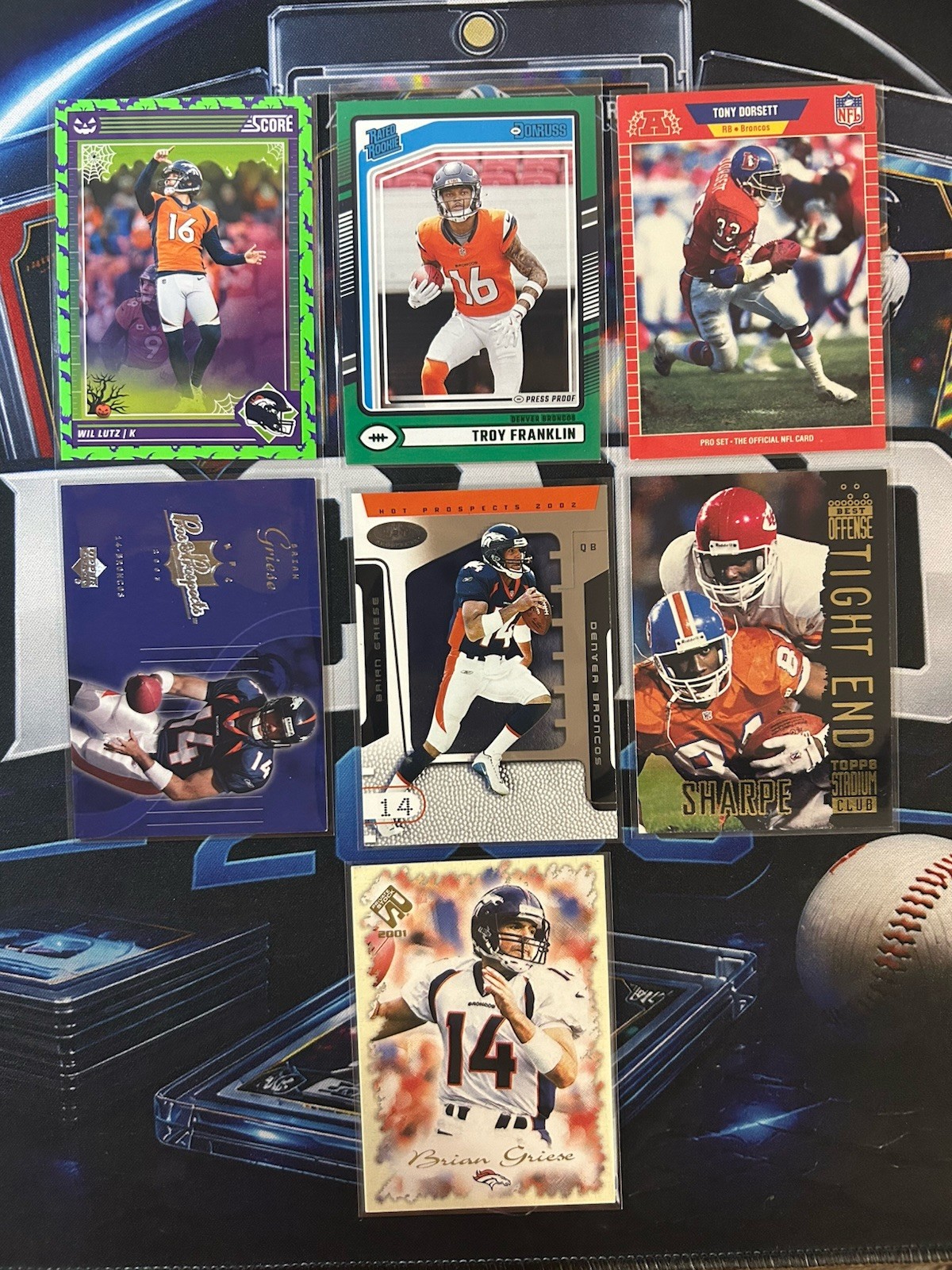 7-Card Denver Broncos Lot Brian Griese Troy Franklin Tony Dorsett Shannon Sharpe
