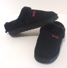 Skechers BOBS Black Faux Fur Lined Slippers Memory Foam Slip On Sz 4