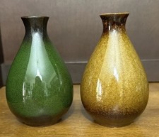 2 Bud Vases Art Pottery Speckled Clay Mini Hand Made 4.75”