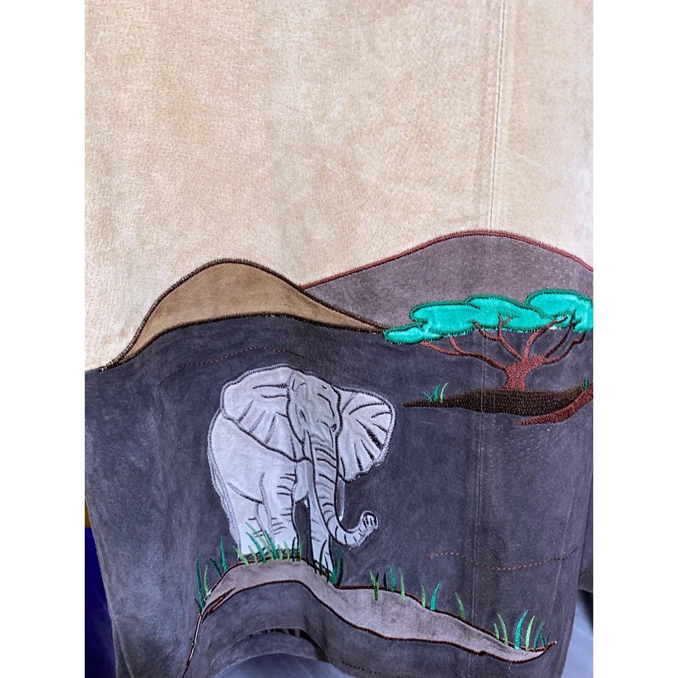 Chaqueta de Cuero Vintage Años 80 Talla S Tostada Western Safari Caprichoso Animal Retazos  Foto 3 de 4