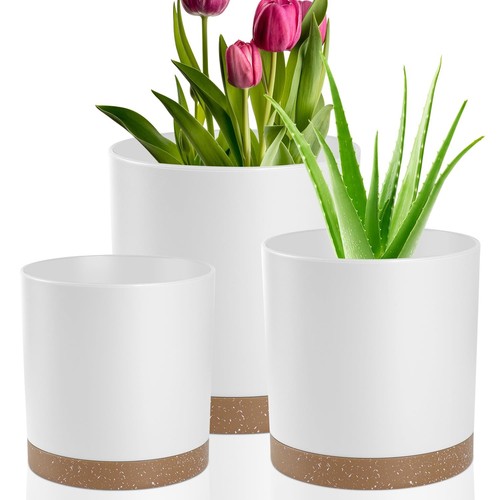 Plant Pots – 6/5/4 Inch Plastic Planters with Drainage Holes and Saucers, Flo...