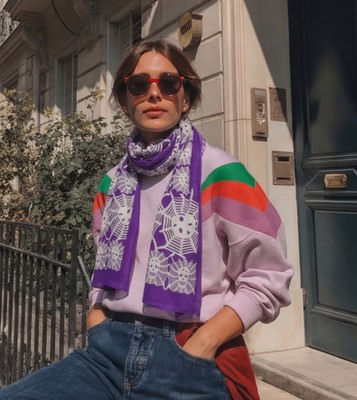NWT ERFURT Denmark Luxury Purple Web Print Scarf Made in Italy 40''x56''