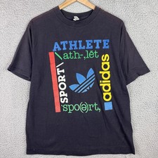 Vintage Adidas Trefoil Shirt Mens Large Black Athlete Sport Made USA 80s