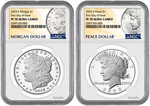 2025-S (PF70) Proof Morgan & Peace Silver Dollar (2 Coin Set) FDOI NGC