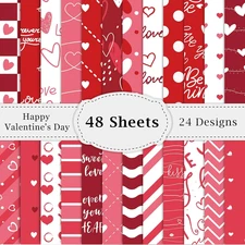 48 Sheets Valentine Craft Paper 12 X 12 Scrapbooking Paper, Red Valentine'S Day