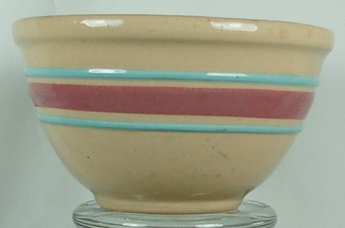 SAVE AT INTER-STATE LUMBER CO WATT #5 ADVERTISING BOWL BLUE & PINK BANDS - Picture 1 of 4
