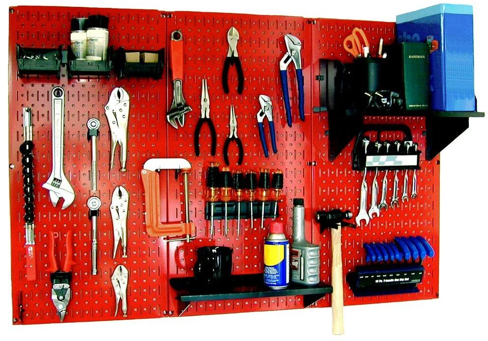Wall Control Metal Pegboard Standard Tool Storage Kit Red Black